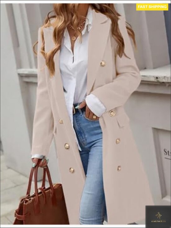 Long Wool Trench Coat Classic Double Breasted Pea Coat Fall Winter Chic - Picture 3 of 6
